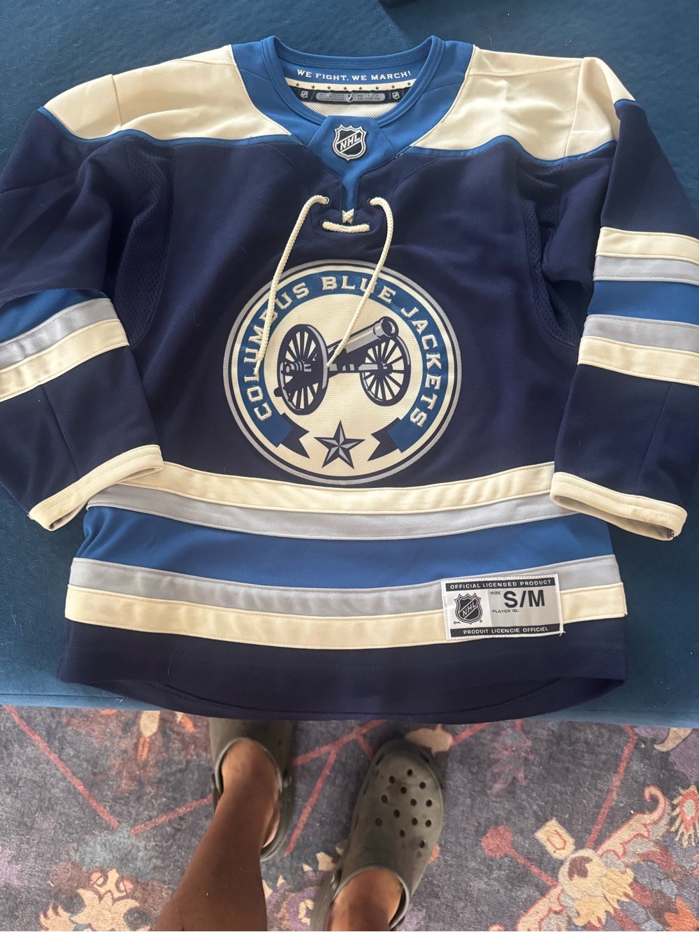 NHL Columbus Blue Jackets Youth Navy and Cream Hockey Jersey